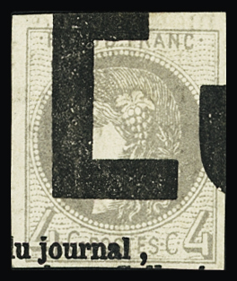 N°41B 4c gris, obl. typographique des journaux, TTB.