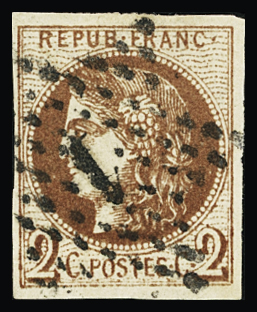 N°40Bb 2c marron, obl. étoile chiffrée 1, TTB, RR.