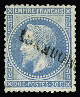 N°29B 20c bleu, obl. griffe de Montmonrency, TB et