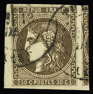 N°47 30c brun, encadré par deux voisins, obl. càd T17