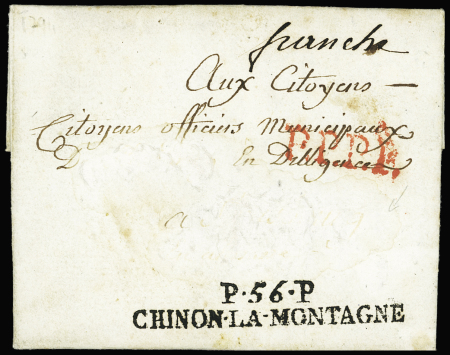 Magnifique MP nom révolutionnaire "P 56 P Chinon-la-Montagne", ind 24. RR