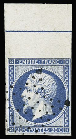 N°14Ai 20c bleu Type I, bord de feuille avec filet