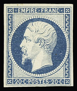 N°14Af 20c bleu laiteux Type I, neuf *, TB
