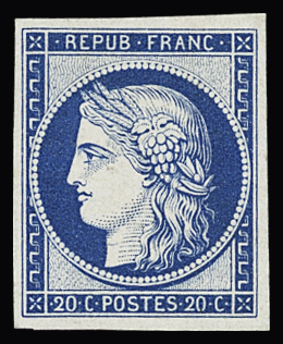 N°8f et 4d 20c bleu et 25c bleu, réimpression de 1862,
