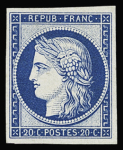N°8f et 4d 20c bleu et 25c bleu, réimpression de 1862,