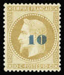 N°34a 10 sur 10c surcharge bleu pâle, neuf *, TB