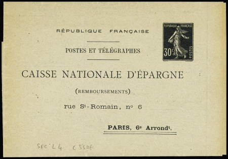 Formule 30c + 30c noir semeuse de la Caisse d'epargne (SEC L4) neuve. TB. Cote 550€