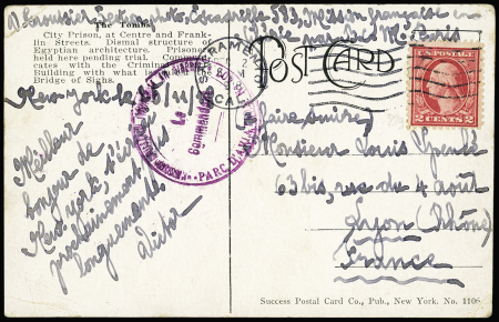 USA n°229 OBL Sacramento (2 dec 1918) sur carte postale pour Lyon avec mention manuscrite "Escadrille 583, mission française en Sibérie par BCM Paris" et cachet lilas "Mission militaire française en Sibérie Parc d'aviati