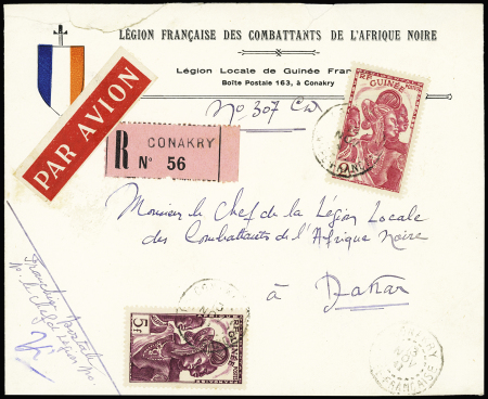 Lettre recommandée de Conakry (Guinée - 1941) à en-tête tricolore "Légion française des combattants de l'Afrique noire". TB