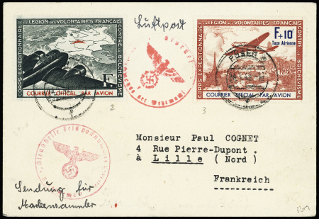 LVF n°2+3 OBL Posen (1942) sur lettre pour Lille avec censure allemande. TB