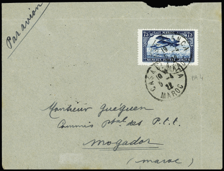6.4.1922 Casablanca - Mogador sur Bréguet 14. TB. Cote 600€. (Muller Maroc n°4). RR et TB