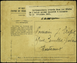 Env. Latécoère brûlée + env. PTT n°827 avec étiquette ronéotypée "Correspondance trouvée dans les débris de l'avion postal incendié à le 11 décembre 1925" (Nierinck n°251211). TB