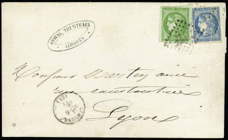 N°42 + 45 OBL losange de points évidés du GC 2049 + T16 Limoges (6.9.1871) sur lettre. TB
