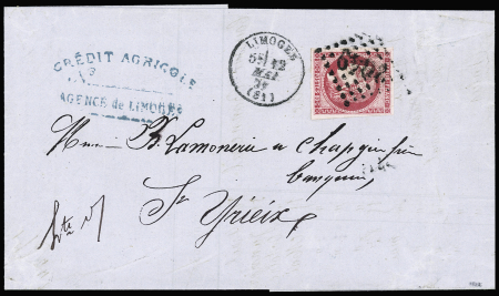 N°49, 80c rose OBL GC 2049 + T16 Limoges (12 mai 71) sur lettre du 3ème échelon de poids. TB