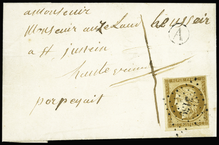 Saint Junien : N°1 OBL PC 3139 + taxe manuscrite 1 annulée + boite rurale "A" de Monbruil sur lettre. TB