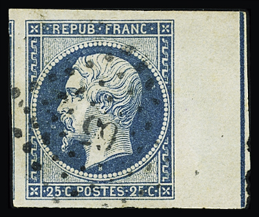 N°10b 25c bleu, bord de feuille avec filet d'encadrement,