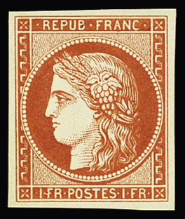 N°7 1 franc vermillon, FAUX, neuf sans gomme, bien