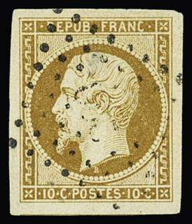 N°9 10c bistre-jaune, obl. PC, infime pelurage, TB