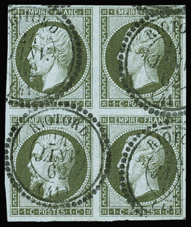 N°11 1c olive, bloc de 4 bien margé, obl. càd T22 Riotord