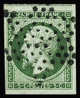 N°12c 5c vert foncé sur vert, bien margé avec voisins