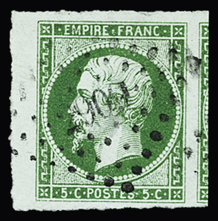 N°12 5c vert, bien margé avec voisin à droite et petit