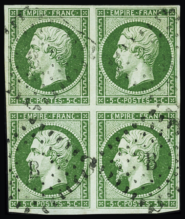 N°12 5c vert, bloc de 4,  obl. losange B, bien margé,