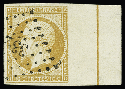 N°13Ad 10c bistre Type I, filet d'encadrement sur bord