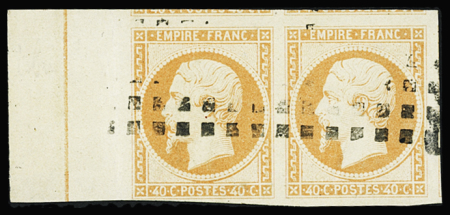 N°16c 40c orange pâle, paire bien margée avec voisins