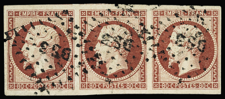 N°17A 80c carmin, bande de trois, belles marges dont