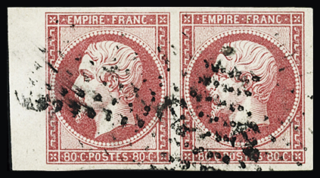 N°17B 80c rose, paire obl. Ancre, bien margée, TB.