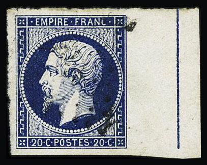 N°14Ai 20c bleu foncé, bord de feuille avec filet d'encadrement,
