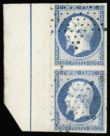 N°14Ai 20c bleu, en paire bord de feuille avec filet