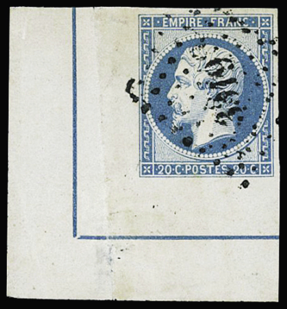 N°14Ai 20c bleu, exceptionnel coin de feuille avec