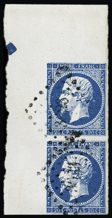 N°14Ai 20c bleu, en paire avec losange bleu de repère