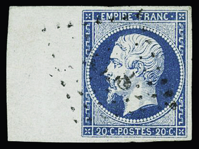 N°14Ad 20c bleu foncé sur vert, bdf, obl., TB