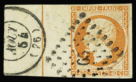 N°16c 40c orange, bord de feuille avec filet d'encadrement,