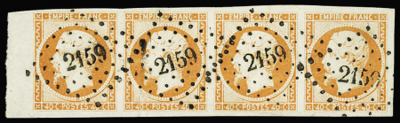 N°16 40c orange, bande de quatre, petit bdf, obl. PC
