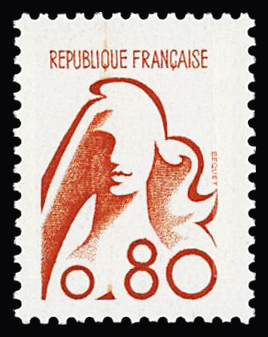 N°1841B 80c rouge vermillonné, Marianne de Bequet,