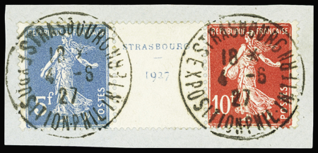 N°242A 5f bleu et 10f rouge Semeuse en paire avec intervalle