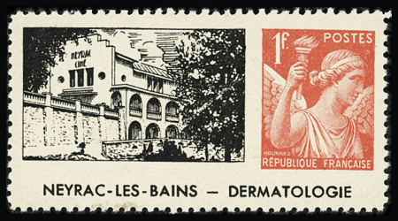 N°433 1fr rouge, timbre privé Neyrac Les Bain- Dermatologie,