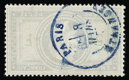 N°33 5f violet-gris, oblitéré cachet à date bleu Paris