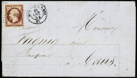 N°18 1f carmin, bien margé, obl. PC sur lettre de Montreuil