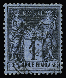 N°84 1c noir sur BLEU DE PRUSSE, très bien centré,