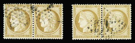 N°36 10c bistre-jaune, deux paires obl. étoile ou GC,