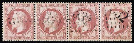 N°32 80c rose, bande de quatre obl. GC 532 de Bordeaux