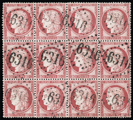 N°57 80c rose, bloc de douze obl. GC 6316 de Lyon les