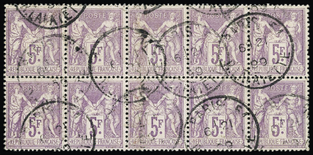 N°95 5f violet sur lilas, bloc de dix obl. càd Paris