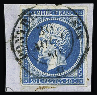 N°14A 20c bleu obl. càd sarde Pont de Beauvoisin 30