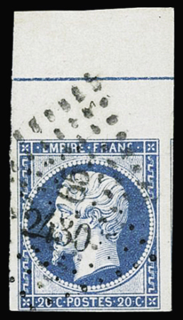 N°14Ai 20c bleu avec filet d'encadrement obl. par deux