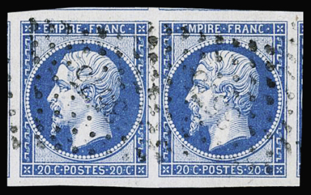 N°14Bb 20c bleu sur lilas, Type II, paire avec marges